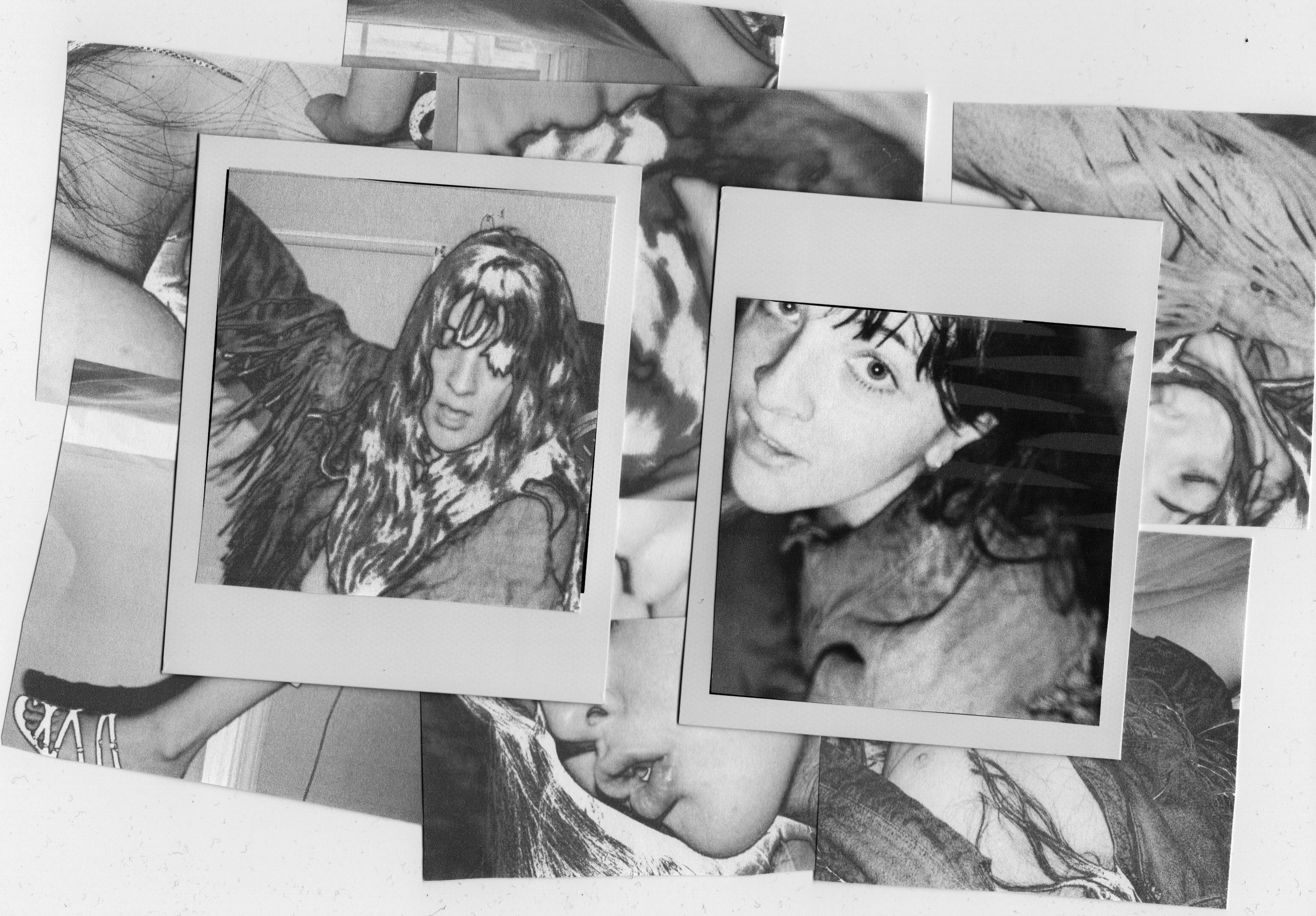 Scans from the Even Cowgirls get the Blues shoot on polaroids and other. There are two polaroids in the center.